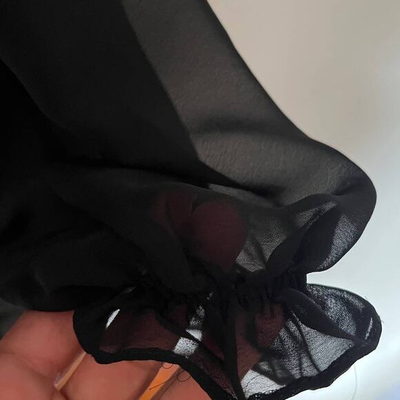 Vintage F GIRL Rhinestone Whimsigoth Womens Top 2 Black Gathered Cuff Hem Sheer - Picture 6 of 11